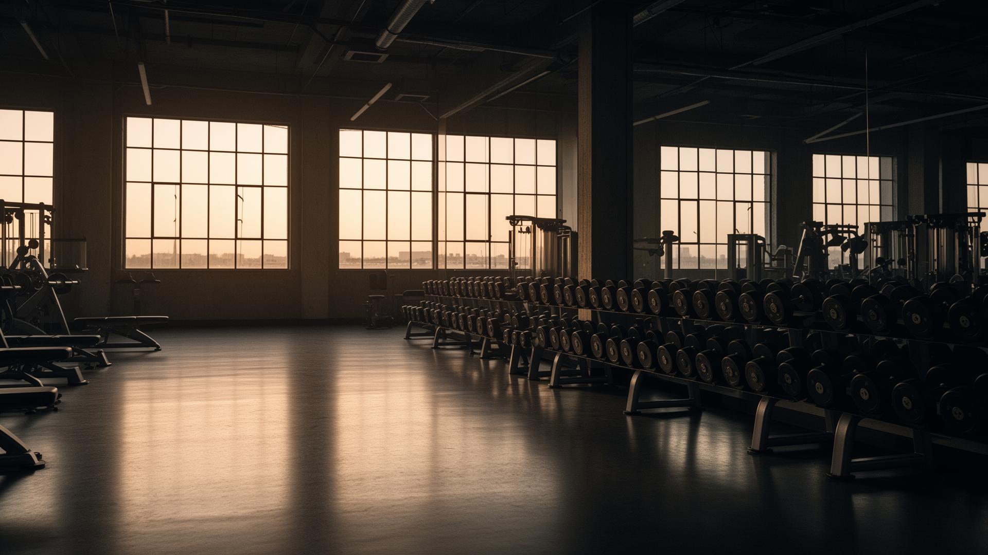 Empty premium gym at dawn